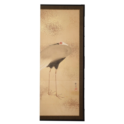 728 - A LARGE AND IMPRESSIVE EIGHT FOLD 'BYOBU' SCREEN WITH NINE 'MANCHURIAN' CRANES MEIJI PERIOD- 19TH CE... 