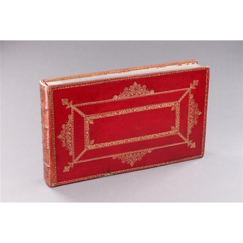 730 - A MUSEUM RED MOROCCO LEATHER PHOTOGRAPH ALBUM OF ANTIQUE CUTLERY 19TH CENTURY Illustrating a fine co... 