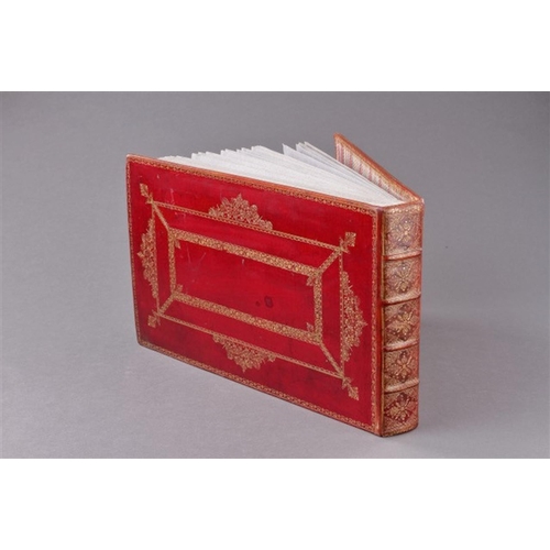 730 - A MUSEUM RED MOROCCO LEATHER PHOTOGRAPH ALBUM OF ANTIQUE CUTLERY 19TH CENTURY Illustrating a fine co... 