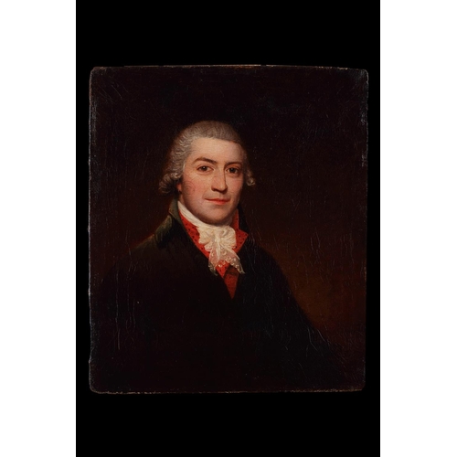 732 - JAMES EARL OF MASSACHUSETTS (AMERICAN 1761 - 1796) PORTRAIT OF MR JANNER Oil on canvasSigned, inscri... 