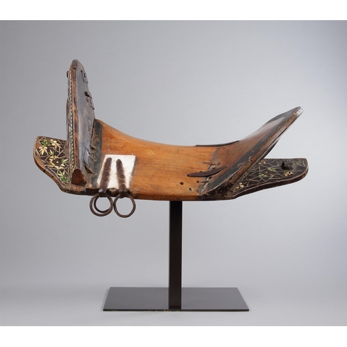 755 - A RARE WESTERN TIBETAN HORSE SADDLE AS USED BY THE KAMPA HORSEMEN 19TH CENTURY The wood frame inlaid... 