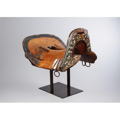 755 - A RARE WESTERN TIBETAN HORSE SADDLE AS USED BY THE KAMPA HORSEMEN 19TH CENTURY The wood frame inlaid... 