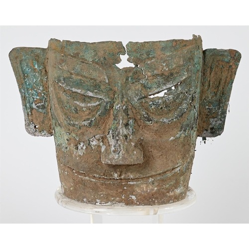 762 - A SANXINGDUI STYLE BRONZE MASKMODERN19cm high TOGETHER WITH another SANXINGDUI STYLE MASK, 22.5cm hi... 