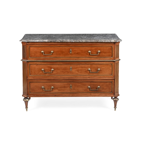 773 - A DIRECTOIRE MAHOGANY AND BRASS MOUNTED COMMODE LATE 18TH OR EARLY 19TH CENTURY Marble top above thr... 