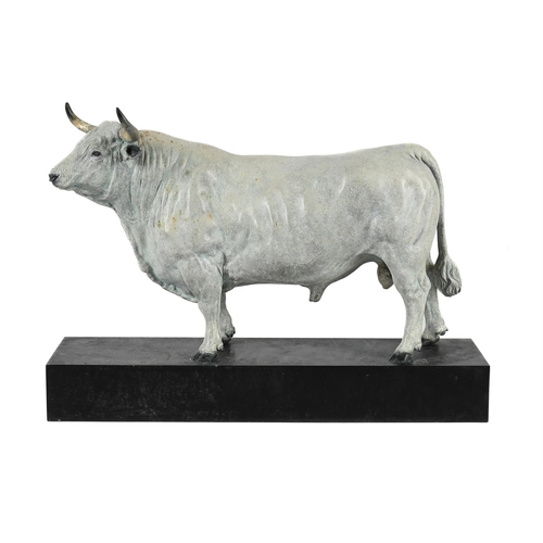 774 - A COLD-PAINTED METAL MODEL OF A STANDING BULL MODERNThe bovine modelled standing on a metal base 38c... 