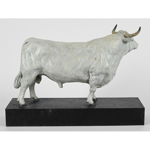 774 - A COLD-PAINTED METAL MODEL OF A STANDING BULL MODERNThe bovine modelled standing on a metal base 38c... 