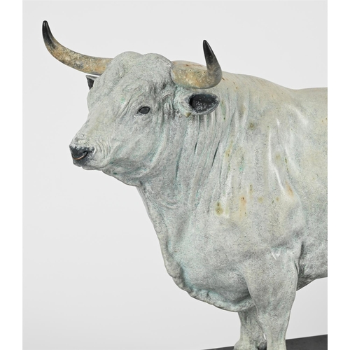 774 - A COLD-PAINTED METAL MODEL OF A STANDING BULL MODERNThe bovine modelled standing on a metal base 38c... 