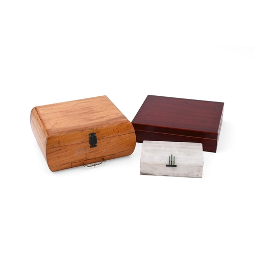 794 - Y CIGAR RELATED ITEMS INCLUDING: Two modern wood humidors, both unmarked, larger a satinwood variant... 