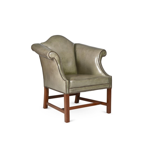 795 - A GEORGE III MAHOGANY AND UPHOLSTERED WING ARMCHAIR CIRCA 1780 114cm high, 75cm wide, 59cm deep over... 