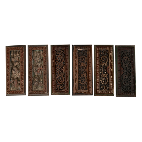 800 - A SET OF TWENTY FOUR CHINESE CARVED PANELS19TH CENTURYCentre sections carved with  various motifs, f... 