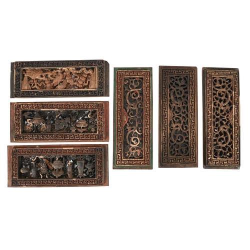 800 - A SET OF TWENTY FOUR CHINESE CARVED PANELS19TH CENTURYCentre sections carved with  various motifs, f... 