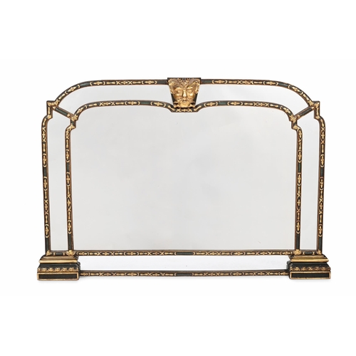 809 - A CARVED WOOD, PAINTED AND PARCEL GILT MIRROR LATE 19TH OR 20TH CENTURY Mask to top with shaped plat... 