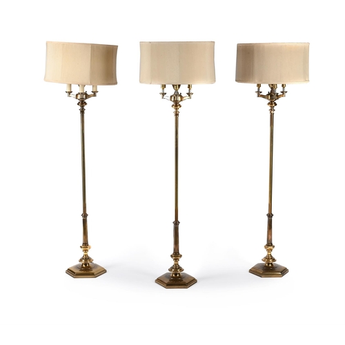 836 - MODERN FLOOR LIGHTS BY STIFFEL INCLUDING: Three 4 light burnished brass lights, hexagonal bases 151.... 