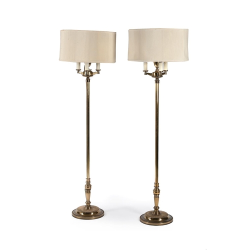 836 - MODERN FLOOR LIGHTS BY STIFFEL INCLUDING: Three 4 light burnished brass lights, hexagonal bases 151.... 