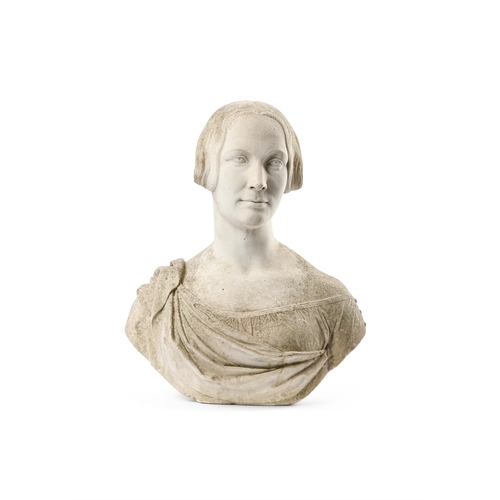 845 - WILLIAM THEED THE YOUNGER (1804-1891) A WHITE MARBLE PORTRAIT BUST OF A LADY DATED 1844 Signed to re... 