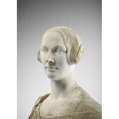 845 - WILLIAM THEED THE YOUNGER (1804-1891) A WHITE MARBLE PORTRAIT BUST OF A LADY DATED 1844 Signed to re... 