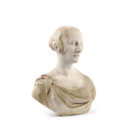 845 - WILLIAM THEED THE YOUNGER (1804-1891) A WHITE MARBLE PORTRAIT BUST OF A LADY DATED 1844 Signed to re... 