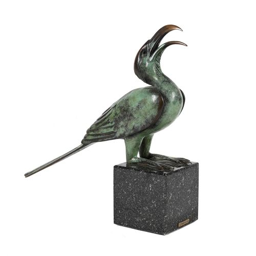 864 - λ DIETMAR WIENING, A PATINATED BRONZE MODEL OF A HORNBILL LATE 20TH CENTURYThe avian modelled with h... 