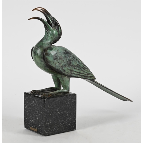 864 - λ DIETMAR WIENING, A PATINATED BRONZE MODEL OF A HORNBILL LATE 20TH CENTURYThe avian modelled with h... 