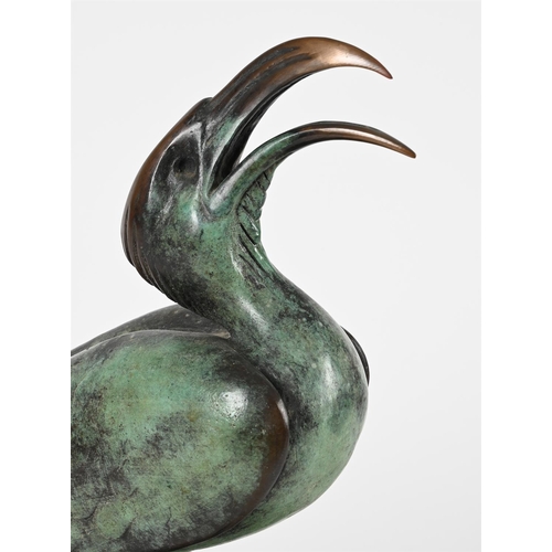 864 - λ DIETMAR WIENING, A PATINATED BRONZE MODEL OF A HORNBILL LATE 20TH CENTURYThe avian modelled with h... 