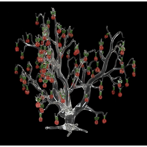 887 - A CLEAR GLASS MODEL OF A TREE AND COLOURED GLASS TASMANIAN APPLESMODERN39cm high