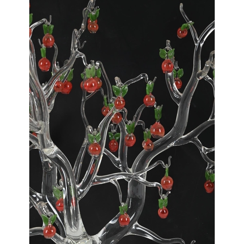 887 - A CLEAR GLASS MODEL OF A TREE AND COLOURED GLASS TASMANIAN APPLESMODERN39cm high