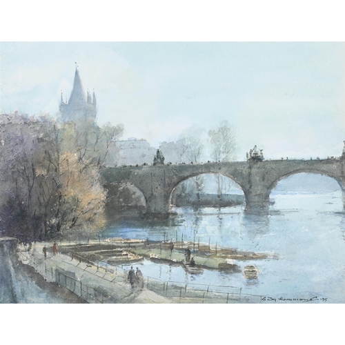 10 - λ ROY HAMMOND (BRITISH B.1934)BOATS FOR HIRE BY THE CHARLES BRIDGE PRAGUEWatercolourSigned and dated... 