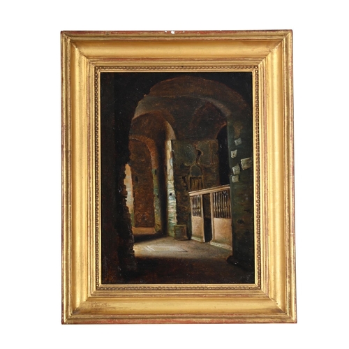 117 - ENGLISH SCHOOL (19TH CENTURY)CHURCH CRYPT Oil on paper laid to canvas 30 x 22cm (11¾ x 8½ in.)Measur... 