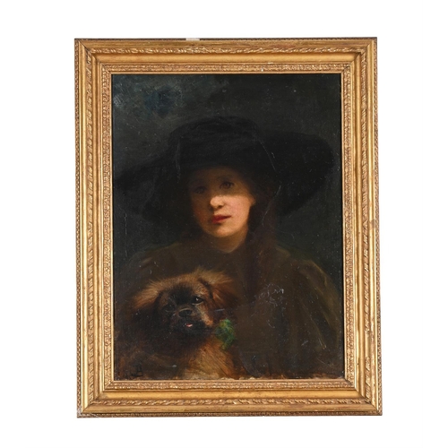 129 - BRITISH SCHOOL (CIRCA 1900)PORTRAIT OF A LADY WITH A TIBETAN SPANIELOil on canvasSigned with monogra... 