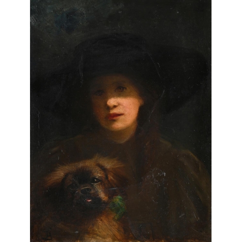 129 - BRITISH SCHOOL (CIRCA 1900)PORTRAIT OF A LADY WITH A TIBETAN SPANIELOil on canvasSigned with monogra... 