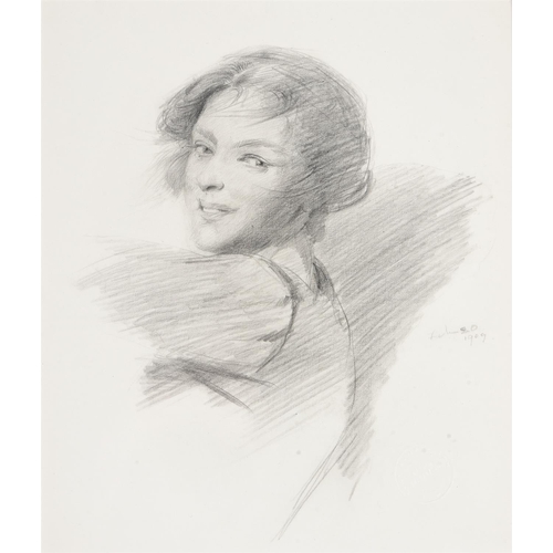 161 - λ LUCY KEMP-WELCH (BRITISH 1869-1958)HEAD OF A YOUNG GIRL - STUDY FOR 'APRIL'Pencil, with a further ... 