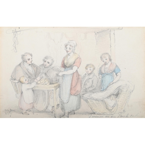 191 - SARAH FRANCES KELLY (BRITISH 19TH CENTURY)DINNER IN AN IRISH CABINPencil and watercolourSigned and d... 