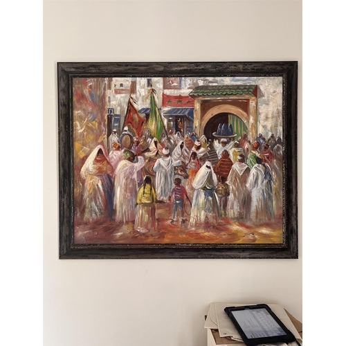 203 - NORTH AFRICAN SCHOOL (20TH CENTURY)FIGURES IN A SOUK Oil on canvas78 x 98cm (30½ x 38½ in.)Measureme... 