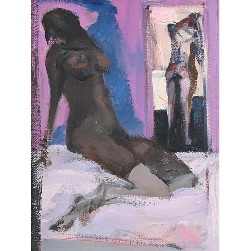 217 - λ ROBIN PHILIPSON (BRITISH 1916-1992)WAITING Oil on canvas Signed (verso)32 x 24.5cm (12½ x 9½ in.)P... 