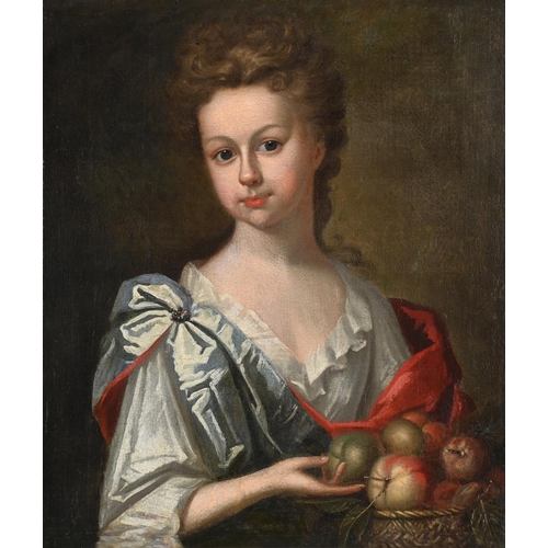 44 - CIRCLE OF HERMAN VAN DER MYN (DUTCH 1684-1741)PORTRAIT OF A GIRL HOLDING A BASKET OF FRUIT Oil on ca... 