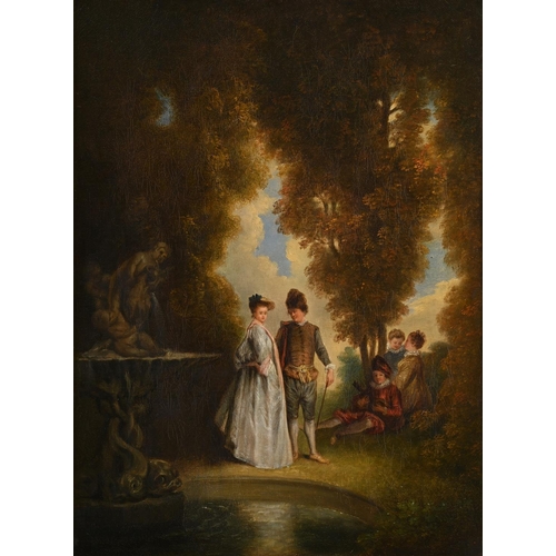 50 - AFTER ANTOINE WATTEAUTHE CASCADE; THE COUNTRY DANCEOil on panel, a pairEach 45.5 x 34cm (17¾ x 13¼ i... 