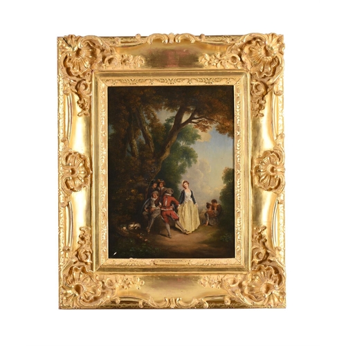 50 - AFTER ANTOINE WATTEAUTHE CASCADE; THE COUNTRY DANCEOil on panel, a pairEach 45.5 x 34cm (17¾ x 13¼ i... 