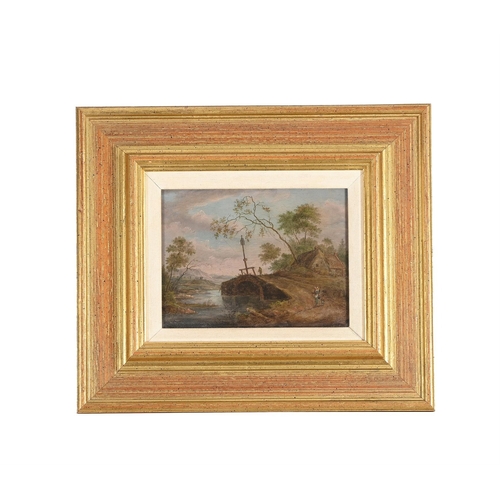 53 - DUTCH SCHOOL (18TH CENTURY)LANDSCAPE WITH BRIDGE AT SUNSETOil on panel13.5 x 17cm (5¼ x 6½ in.)Measu... 