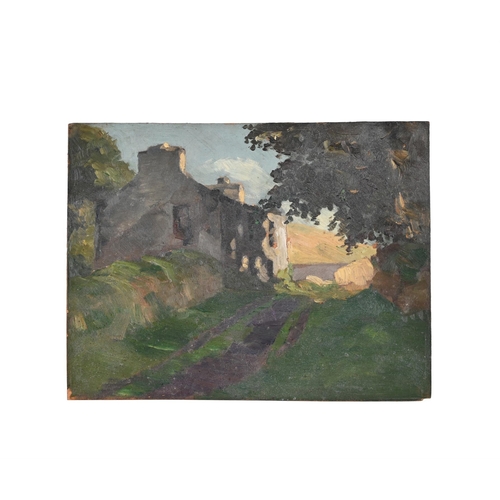 55 - λ ATTRIBUTED TO WILLIAM HOGGATT (MANX 1879-1961)LANDSCAPE WITH A COTTAGE BY A PATHOil on board19 x 2... 