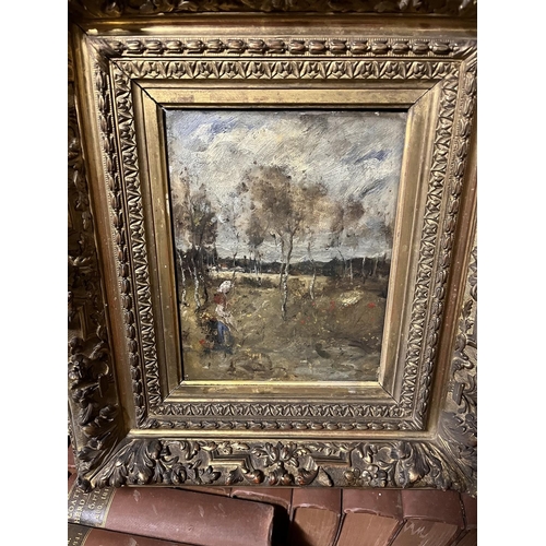 62 - BARBIZON SCHOOL (19TH CENTURY)A FIGURE IN A LANDSCAPE WITH POPPIESOil on panel23 x 18cm (9 x 7 in.)M... 