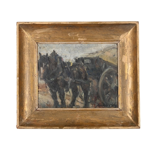 70 - SAM GRANOVSKY (UKRANIAN 1889-1942)HORSE AND CARTOil on canvasSigned (lower right)22 x 26cm (8½ x 10 ... 