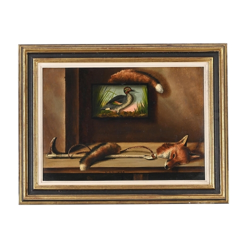 71 - BRITISH SCHOOL (20TH CENTURY) HUNTING TROPHIES Oil on board, a pairSigned with initials 'W.E' and da... 