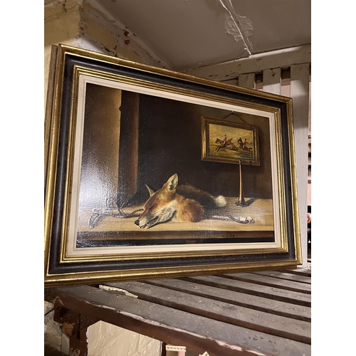 71 - BRITISH SCHOOL (20TH CENTURY) HUNTING TROPHIES Oil on board, a pairSigned with initials 'W.E' and da... 