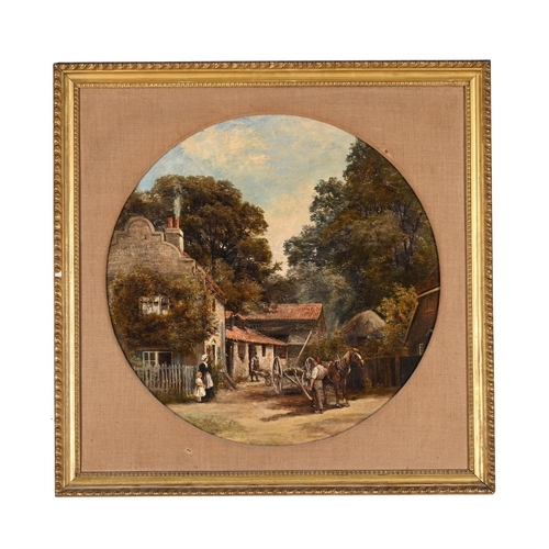 89 - FOLLOWER OF THOMAS CRESWICKTHE CARTER'S YARDOil on canvas, in a painted circle 49 x 49cm (19¼ x 19¼ ... 