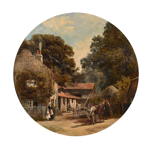 89 - FOLLOWER OF THOMAS CRESWICKTHE CARTER'S YARDOil on canvas, in a painted circle 49 x 49cm (19¼ x 19¼ ... 