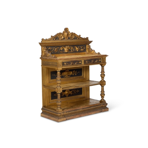 153 - A NORTH ITALIAN CARVED GILTWOOD AND POLYCHROME PAINTED BUFFET BY GAETANO GOSI (1835-92) AND ANGELO Q... 