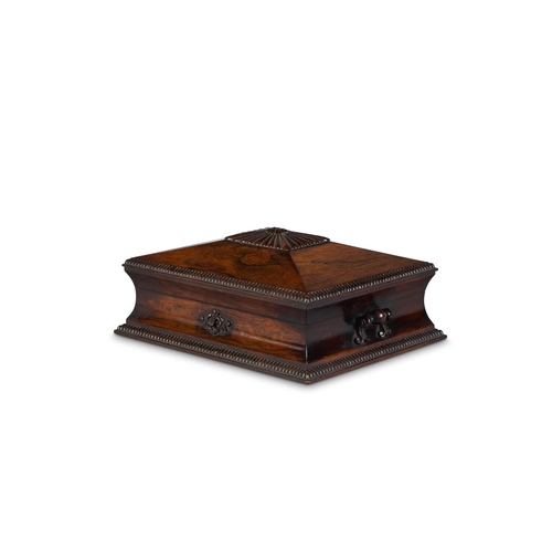 173 - Y A DUTCH MARQUETRY INLAID MAHOGANY DECANTER CASE CIRCA 1840 The hinged lid enclosing 4 parcel gilt ... 