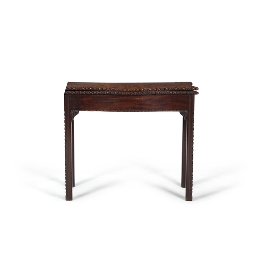 174 - A GEORGE III MAHOGANY CARD TABLE CIRCA 1760The serpentine top with egg and dart moulded edge folding... 