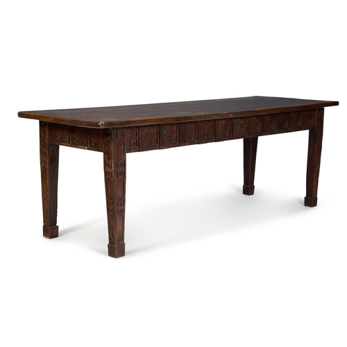 190 - AN ESTATE-MADE OAK CENTRE TABLEENGLISH, CIRCA 1800The associated top above a frieze of applied strap... 