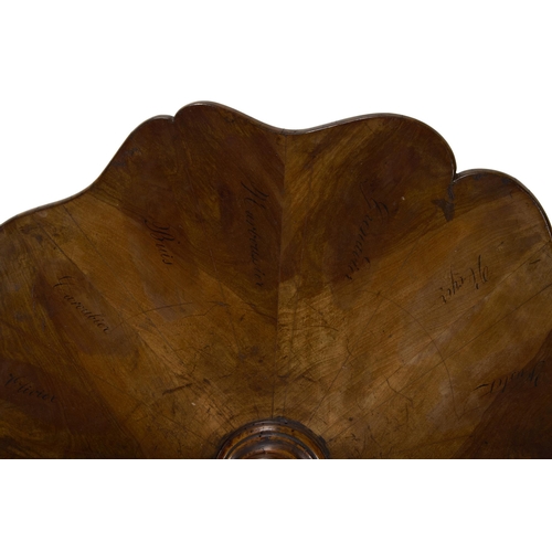 201 - A SPECIMEN WOOD TRIPOD OCCASIONAL TABLE CIRCA 1860 The shaped top with radial veneers, each labelled... 